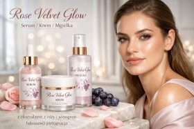 Zestaw kosmetyków Rose Velvet Glow serum, krem i mgiełka z ekstraktem z róży i winogron