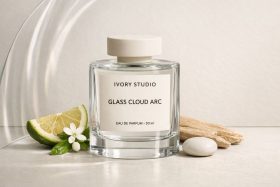 Butelka perfum Glass Cloud Arc z przezroczystego szkła z kremową nakrętką