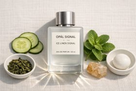 Perfumy Opál Signal Ice Linen Signal z naturalnymi składnikami na jasnym tle