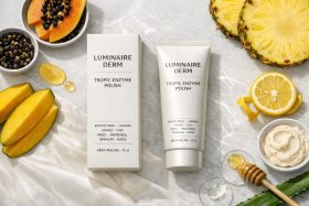 Krem-peeling Luminaire Derm Tropic Enzyme Polish z owocami tropikalnymi i miodem będąca przykładem na wizualizacje produktowe