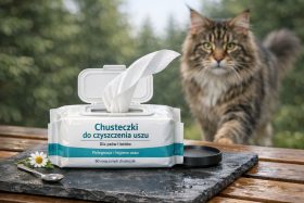 Opakowanie chusteczek do czyszczenia uszu dla psów i kotów z wyciągniętą chusteczką