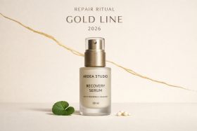 Butelka serum do twarzy Ardea Studio Recovery Serum 30 ml z dozownikiem i zielonym liściem