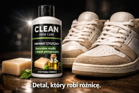 Buty sportowe i preparat czyszczący do obuwia z naturalnym mydłem