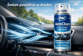 Spray do czyszczenia nawiewów samochodowych PRC AeroClean na desce rozdzielczej będący przykładem na wizualizacje produktowe