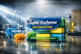 Opakowanie gąbek kuchennych enzymatycznych na blacie kuchennym