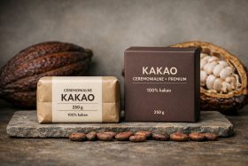 Opakowania ceremonialnego kakao 250 g z ziarnami i owocem kakaowca