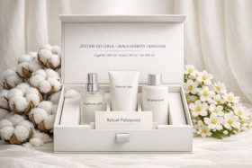 Zestaw do ciała z mgiełką, kremem i żelem w białym opakowaniu