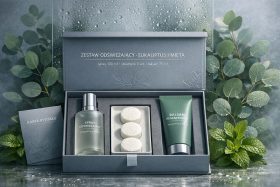 Zestaw odświeżający z eukaliptusem i miętą w eleganckim opakowaniu z sprayem, balsamem i tabletkami