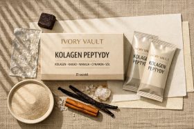 Opakowanie i saszetki kolagenu peptydowego Ivory Vault z przyprawami i proszkiem