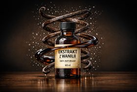 Butelka ekstraktu z wanilii 60 ml z naturalnym aromatem i laski wanilii w tle